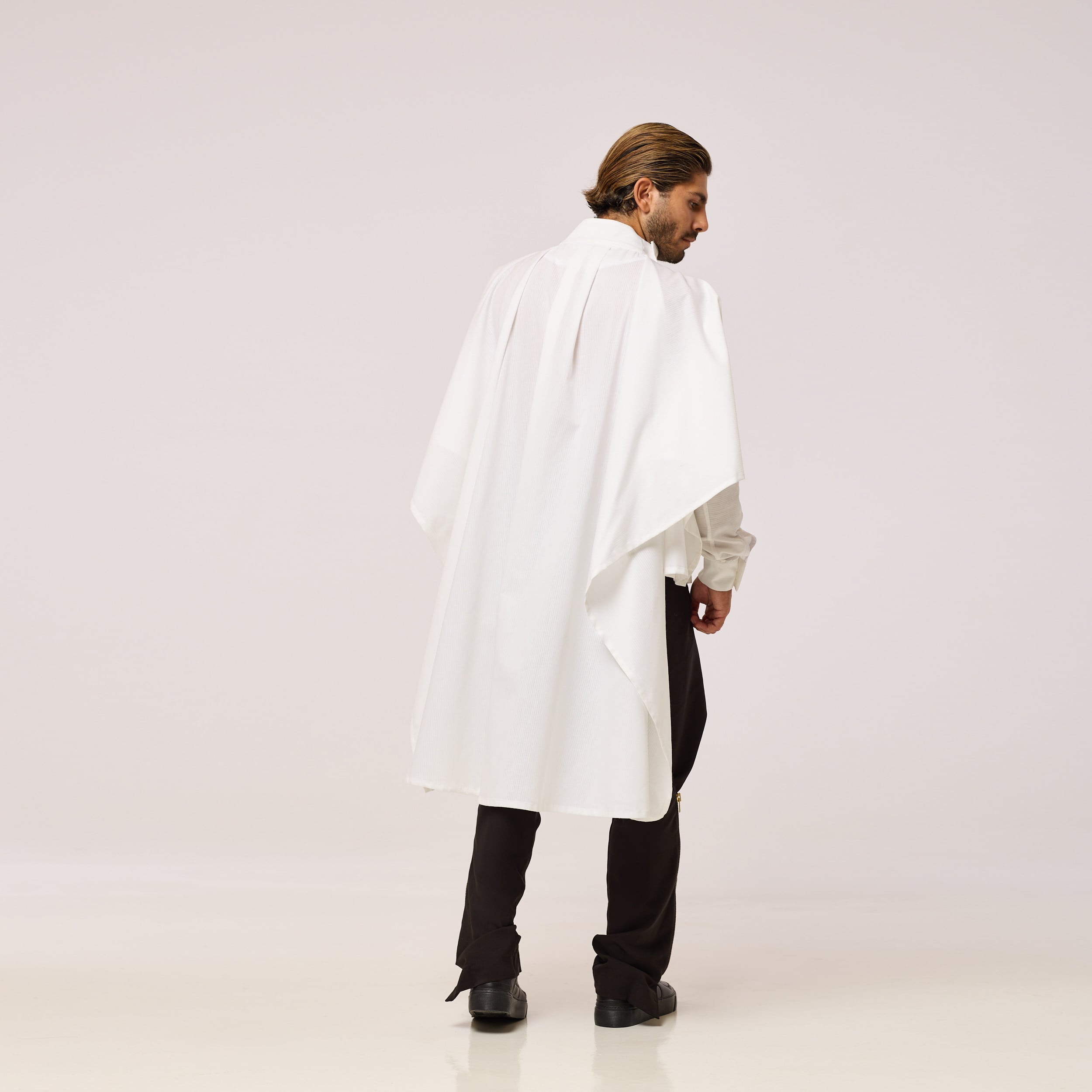 ZERØ London - Back view, mens zero waste shirt in white, designed & made in London