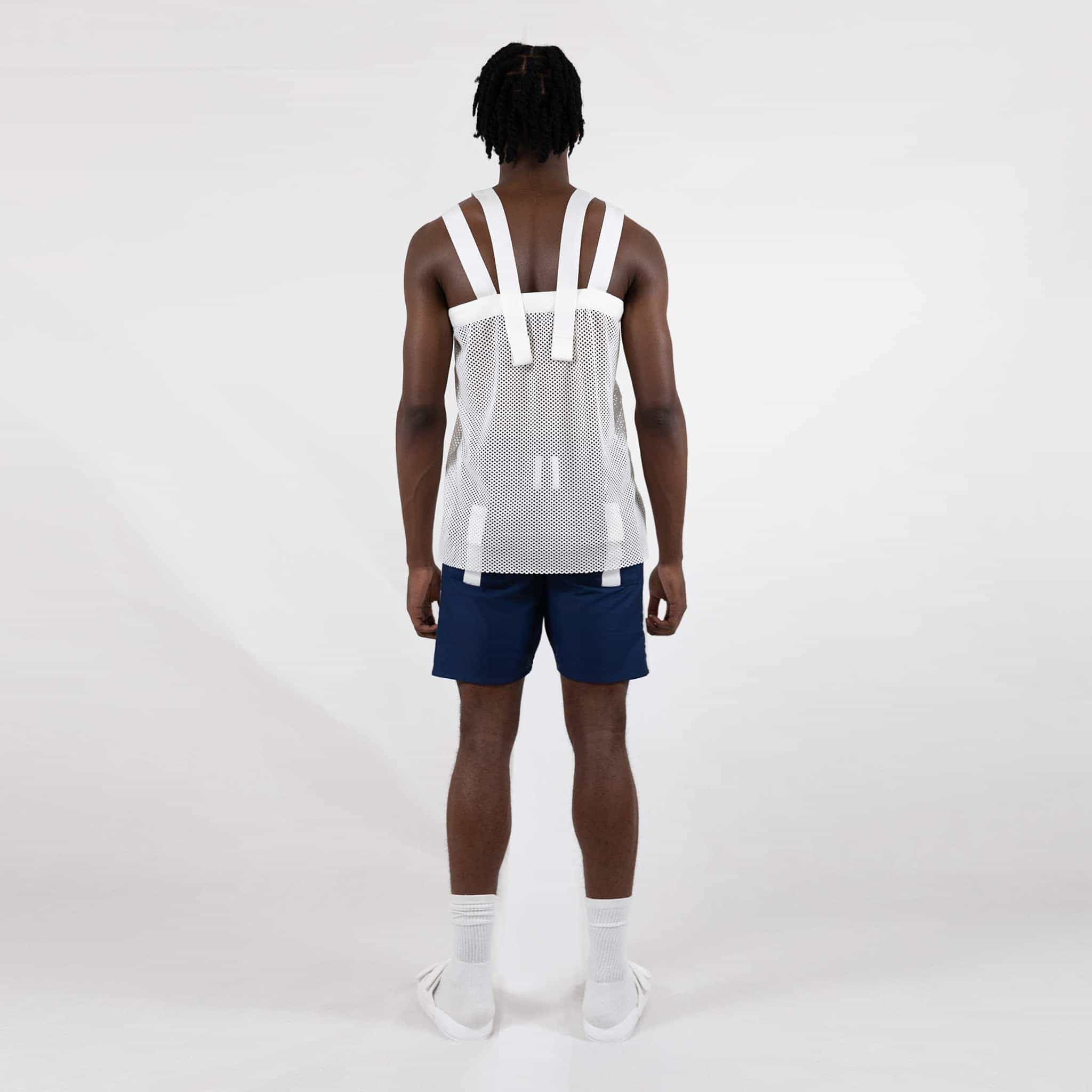 ZERØ London - Back view, White zero waste mens vest, zero waste fashion, designed & made in London