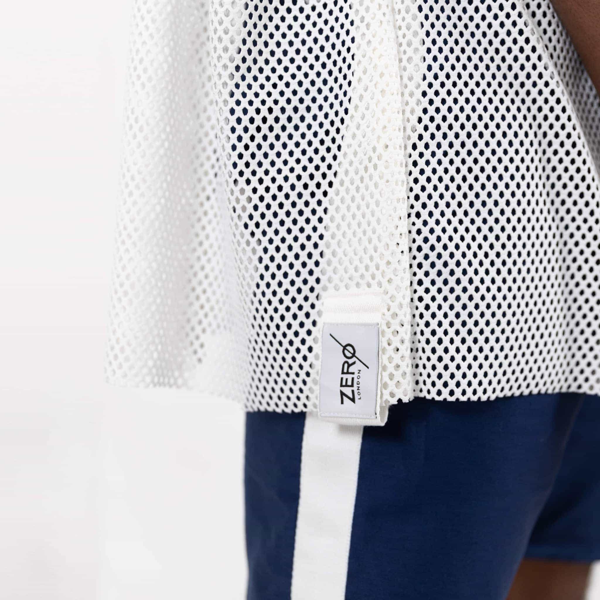ZERØ London - Close up of label, White zero waste mens vest, zero waste fashion, designed & made in London